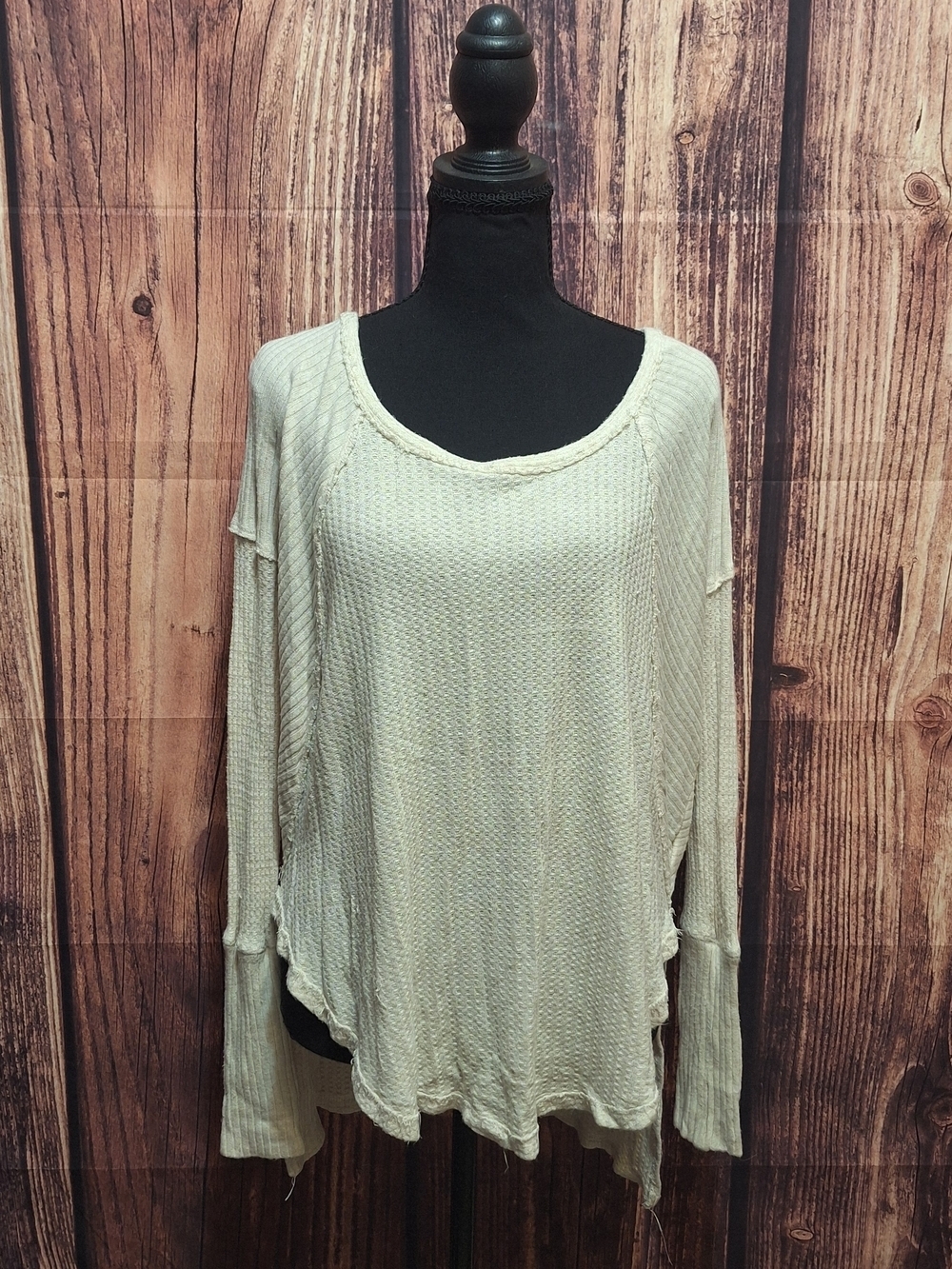 Free People Cream Waffle Knit Long Sleeve Top Size Xs.